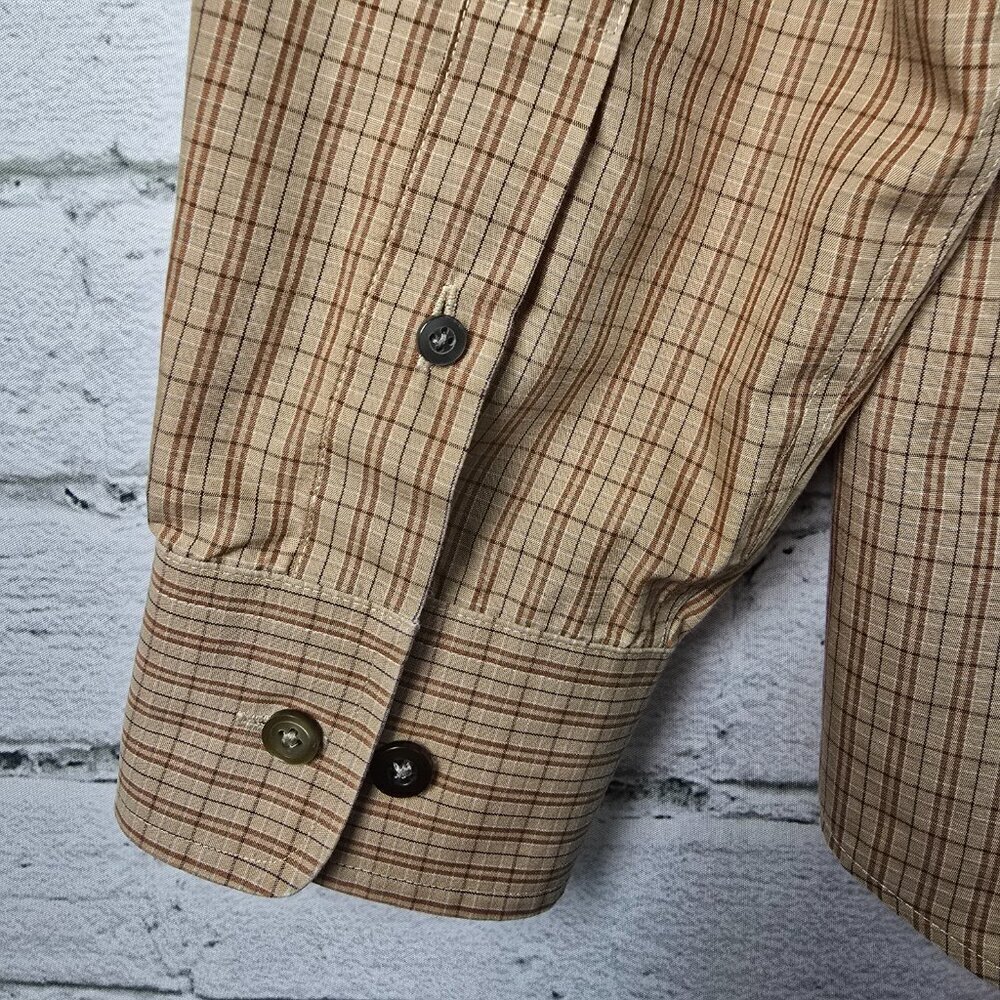 EDDIE BAUER RELAXED FIT WRINKLE RESISTANT LONG SLEEVE TAN PLAID SHIRT SIZE LARGE - Picture 6 of 8